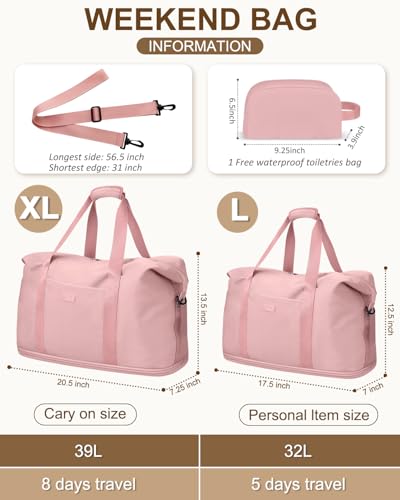 Capolo Expandable Travel Duffle Bag Weekender Overnight Bags for Women Men - color: Pink, size: X-Large