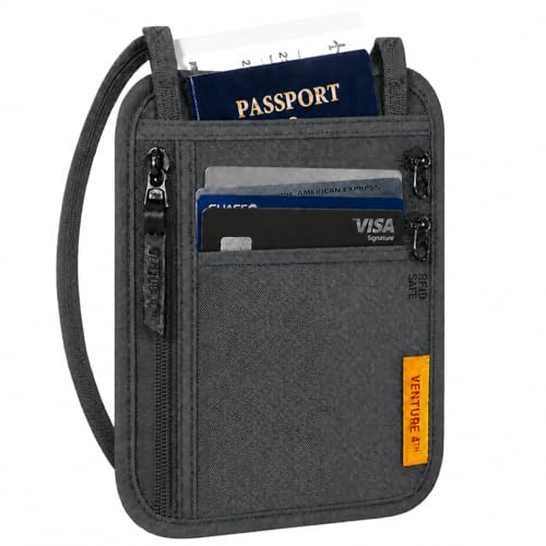 VENTURE 4TH Slim Neck Wallet, RFID Blocking Passport Holder - Gray - color: Gray
