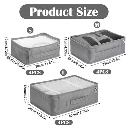 12 Pcs Packing Cubes for Suitcase, 3-Sizes Luggage Packing Organizers for Travel Accessories Hiking Camping Backpacking Clothes(Grey, L, M, S Size)