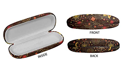 WIRESTER Hard Shell Eyeglasses Case, Clamshell Sunglasses Holder Protective Cover with Microfiber Cloth - color: Celestial Sun Moon and Stars