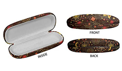 WIRESTER Hard Shell Eyeglasses Case, Clamshell Sunglasses Holder Protective Cover with Microfiber Cloth - color: Celestial Sun Moon and Stars
