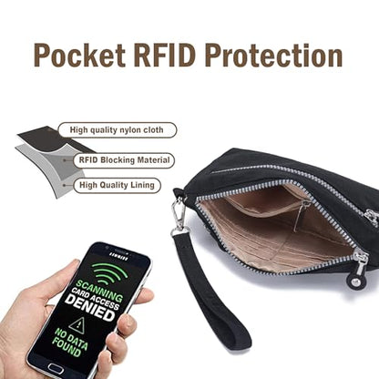 Small Wristlet Wallets for Women Nylon RFID Cross body bag - color: Black