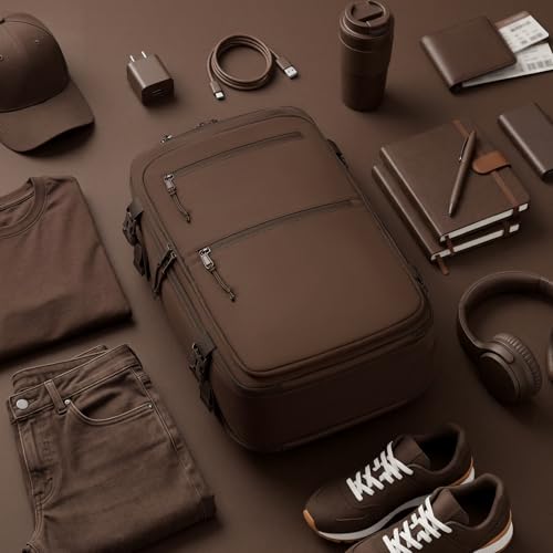 mibasies 30L Airline Approved Travel Carry On Backpack, fit 17" Laptop - color: Mocha Brown, size: X-Large
