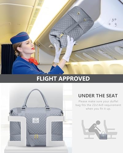 Travel Weekender Duffle Bag for Women: Overnight Bags with Shoe Compartment - color: 8-Grey, size: Large