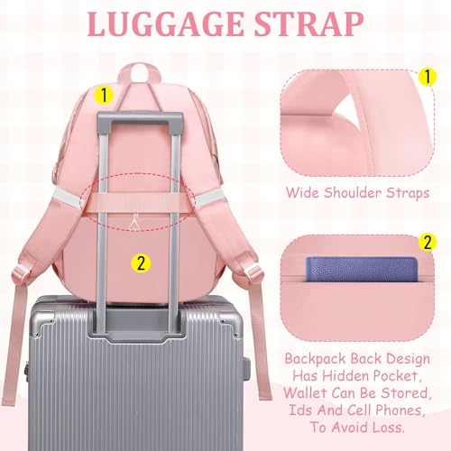 School Backpack For Girls - 6pcs Cute Girls Backpack With Lunch Box Set For Teens Women College Middle High School - 18″ School Bookbag Travel Back Pack - color: Pink-backpack Set