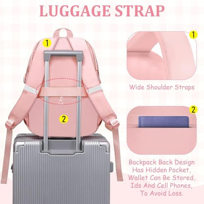 School Backpack For Girls - 6pcs Cute Girls Backpack With Lunch Box Set For Teens Women College Middle High School - 18″ School Bookbag Travel Back Pack - color: Pink-backpack Set