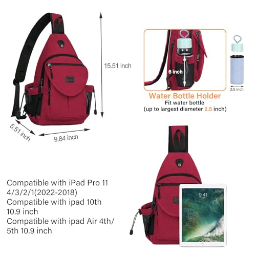 MOSISO Crossbody Sling Bag for Women, Shoulder Backpack, Hiking Daypack Bag - color: Red