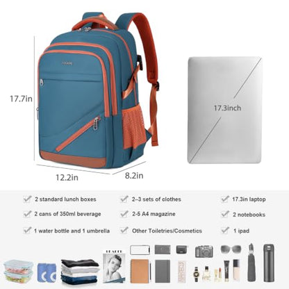 FENGDONG Durable Waterproof Travel Laptop Backpack 17.3 inch,Large College Backpack Bookbag for Men & Women Business Backpack with USB Charging Port and Headset Port Blue - color: A1-peacock Blue