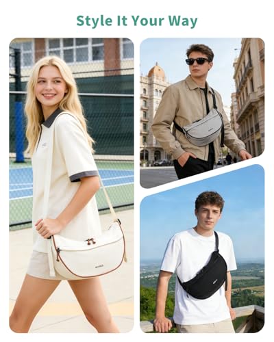 ECOHUB Anti Theft Crossbody Bag for Women & Men, Lightweight Nylon Crescent Shoulder Bag with RFID Pocket, Adjustable Strap - color: Beige