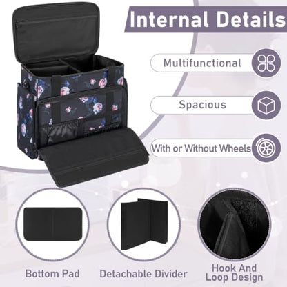 Extra Large Rolling Makeup Bag with Trolley and 4 Removable Pouches - color: Peony