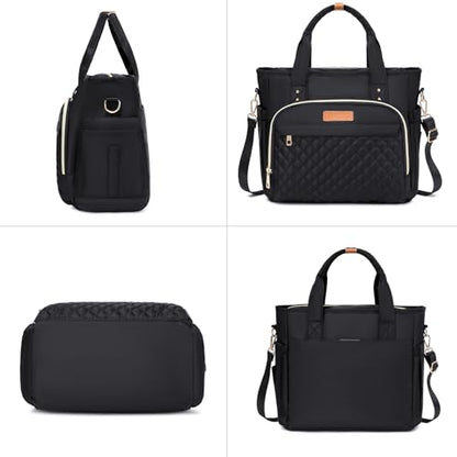 Medium Tote Bag for Women with Multi Pockets, Quilted Top Handle Purse Crossbody Shoulder Bag Handbag - color: Black