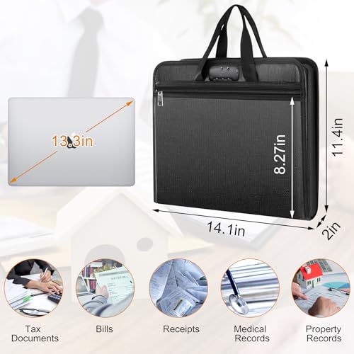 onvvippiv File Organizer Fireproof Expanding with Lock Zipper - color: Black - With Lock, style: Classic