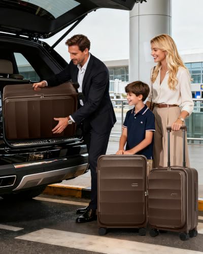 Joyway Expandable 3 Piece Luggage Sets with Front Pocket, Coffee - color: Coffee, size: 3 Piece