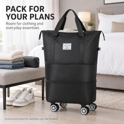 Expandable Rolling Travel Bag with Detachable Wheels,Black - color: Black