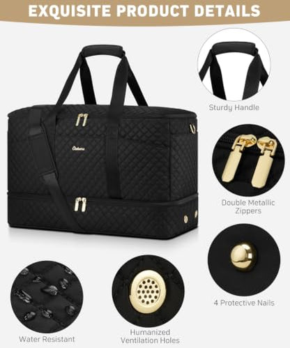 Overnight Bags for Women Travel Duffel: Weekender Bag with Shoe Compartment - color: 01-Black