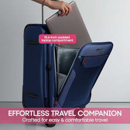 22'' Upright Spinner Softshell Suitcase w/Spinner Wheels - color: Navy, size: Carry-On 22 inch