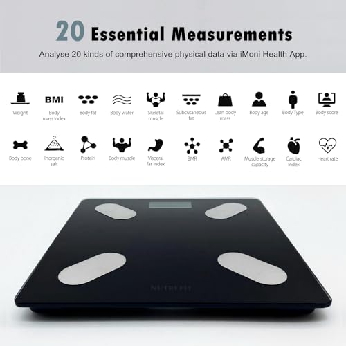 NUTRI FIT Smart Scale for Body Weight Body Fat Composition Monitor Sync App - color: Mirror Black