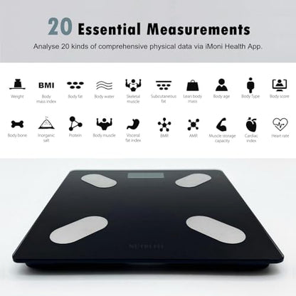 NUTRI FIT Smart Scale for Body Weight Body Fat Composition Monitor Sync App - color: Mirror Black