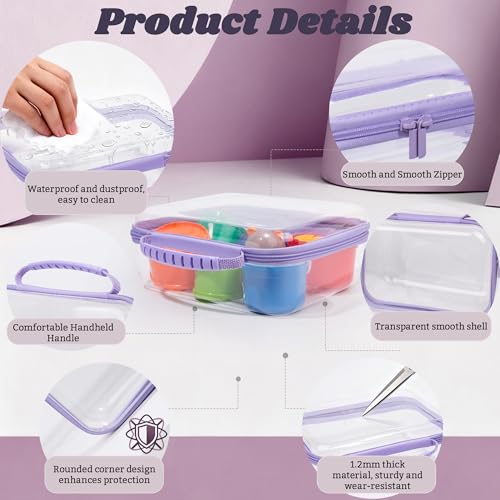 3 Pack Deep Clear Hard Shell Zipper Cases with Handle (Purple) - color: Purple Handle(L+M+S)