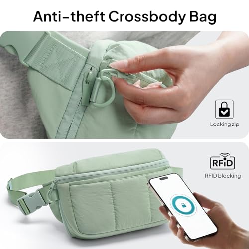 TOPEAST Waist Pack 3.5L Fanny Packs with Water Bottle Holder, Large Capacity Travel Belt Purse Anti-Theft RFID Blocking, Sage Fluffy Crossbody Sling Bag for Hiking Walking - color: Sage