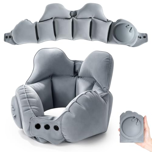 Inflatable Neck Pillow, U-Shaped Travel Pillow with Adjustable Snap Grey - color: Grey
