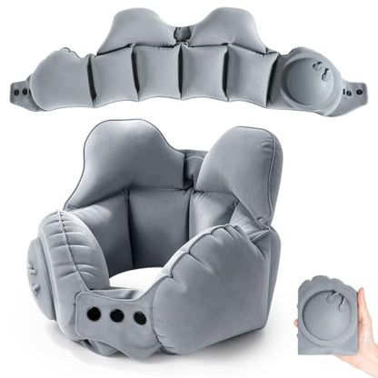 Inflatable Neck Pillow, U-Shaped Travel Pillow with Adjustable Snap Grey - color: Grey