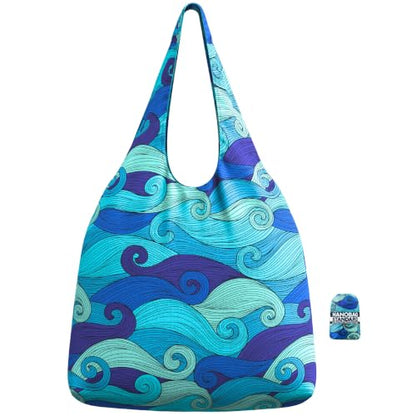 Nanobag Standard 19L Tote Foldable Packable Reusable Grocery Shopping Bag - color: Blue Waves