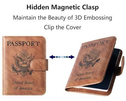 LOHASLIFE Passport Holder for Travel, Rfid Blocking Passport Cover Wallet - color: 120#Brown