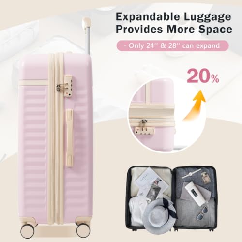 ABS Hardshell Front-Opening 3-Piece Luggage Set – 20″ Carry-On with USB Charging Port & Laptop Compartment, 24″ Expandable Checked Spinner Suitcases + Travel Duffel Bag, TSA Lock (3pcs Pink) - color: 3pcs Pink