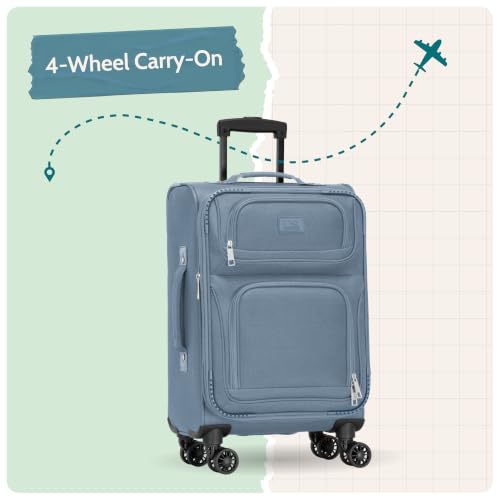 U.S. Traveler Rio Lightweight Softside Rolling Carry-on Suitcase, 4-Wheel Single, Light Blue - color: Light Blue, size: 22"
