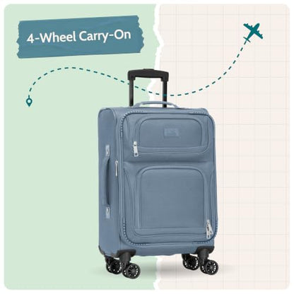 U.S. Traveler Rio Lightweight Softside Rolling Carry-on Suitcase, 4-Wheel Single, Light Blue - color: Light Blue, size: 22"