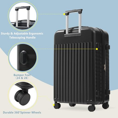 Merax 3 Piece Luggage Sets, Hardside Lightweight Carry on Suitcase - color: Black-1, style: 3 Piece-20+24+28