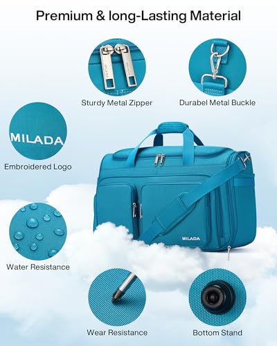 MILADA Carry On Luggage Bags for Travel Foldable Personal Item Travel Bag - color: Caribbean Blue, size: Carry On 21.5 inch