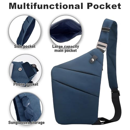 Anti Theft Travel Bag Sling Cross-body Bag Large Capacity - color: Blue, style: Right Shoulder