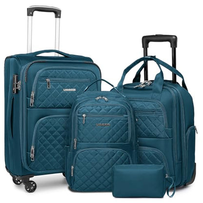 LARVENDER 4 Piece Luggage Set with Spinner Wheels - Expandable Softside Carry On Suitcase 22x14x9 Airline Approved, 16” 20" Carry On Luggage,TSA Lock, Blue - color: Blue(16/20/BP/TB), size: 4 Piece Set (16/20/BP/TB)