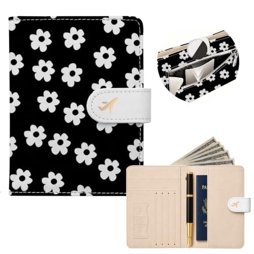 RFID Passport Holder with Tracker Slot, Leather Travel Wallet - color: Daisy