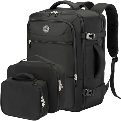SHRRADOO Travel Backpackfor Women Men, with Storage Cosmetic Bag Set 3pcs - color: Black
