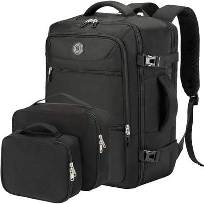 SHRRADOO Travel Backpackfor Women Men, with Storage Cosmetic Bag Set 3pcs - color: Black