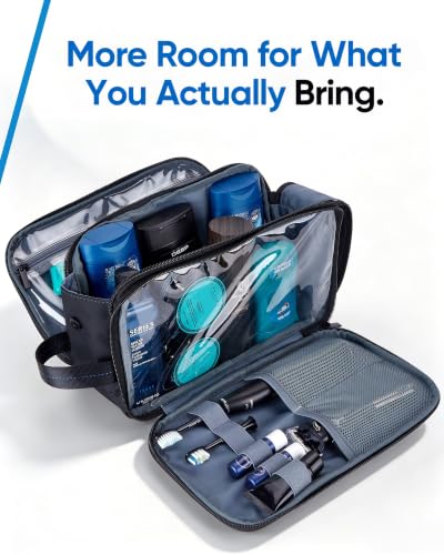 ZEEMO Travel Toiletry Bag for Men, Full Open Dopp Kit with Dual Compartment - color: Black, size: Medium