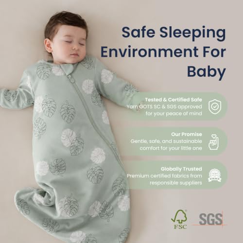 KaiyaBaby Organic Cotton Baby Sleep Sack, Long Sleeve 1.0 TOG, 6-18M - color: Monstera, size: 6-18M