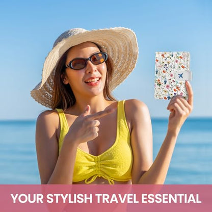 Passport Holder for Travel, RFID Blocking Wallet with Magnetic Closure - color: A-Wildflower