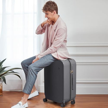 mixi 24 Inch Checked Luggage PC Hardshell Suitcases with Wheels for Travel Woman Men, Rock Gray - color: Rock Gray TSA2, size: 24-inch