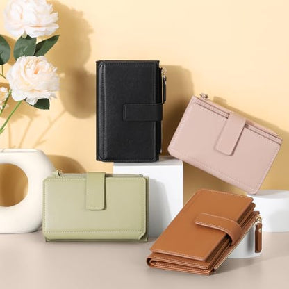 Small Wallet Women RFID Blocking Soft Leather Compact Card Holder Wallet with Zipper Coin Pocket, 2 ID Windows, Holds 16 Cards Womens wallet for Daily Travel & Commute With Gift Box, Pink - color: Pink