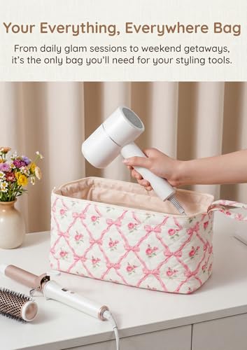 TeeYee Hair Tools 다이슨 에어랩 퀼트 세면도구 가방용 여행 가방, 핑크보우-보헤미안 - color: 핑크보우-보헤미안
