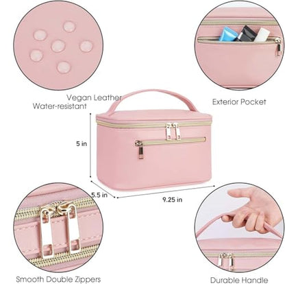 Wandering Nature Makeup Bag, Women Travel Make Up Vanity Case with Handle - color: Pink, size: Medium