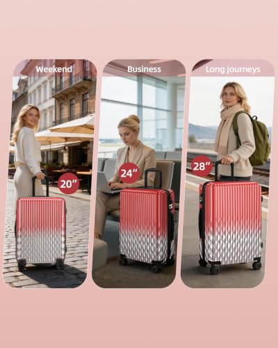 Checked Luggage, 24 Inch Expandable with Spinner Wheels, TSA Lock, Lightweight Travel Suitcase with Large Capacity - color: Ruby Red, size: 24inch