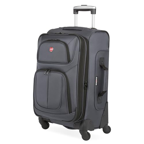 SwissGear Sion Carry-On Spinner Luggage, Softside Expandable, Lightweight Suitcase, Dark Grey, 22.75-Inch - color: Dark Grey, size: Carry-On 21-Inch