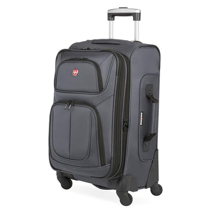 SwissGear Sion Carry-On Spinner Luggage, Softside Expandable, Lightweight Suitcase, Dark Grey, 22.75-Inch - color: Dark Grey, size: Carry-On 21-Inch