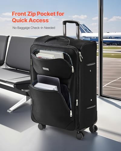 VEVOR Softside Expandable Luggage with Spinner Wheels, 28-Inch Softside Checked Large Luggage, Lightweight Checked Suitcase with Expandable Zippered Pocket and TSA Lock, Black - size: 28-Inch Black