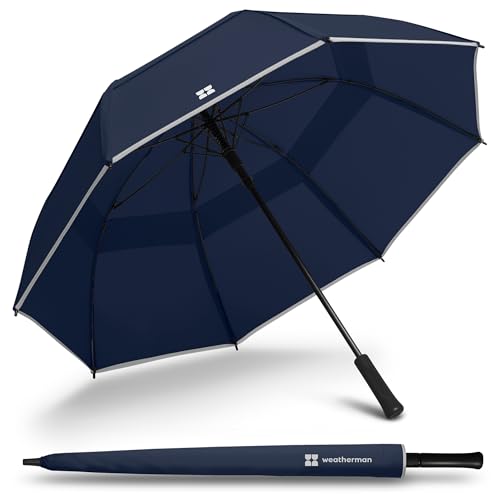 Weatherman Umbrella - Stick Umbrella - Windproof Umbrella Resists Up to 55 MPH Winds (Navy Blue) - color: Navy Blue